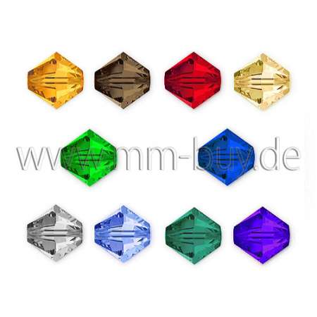 Böhmische Kristallperlen, gemischte Farben, Doppelkegel-Bicone, Ø: 6 mm, 10 Stück
