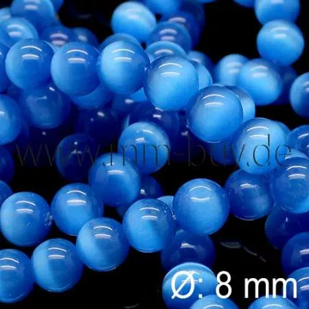 Cateye Perlen, Glasperlen, blau, 8 mm, 1 Strang