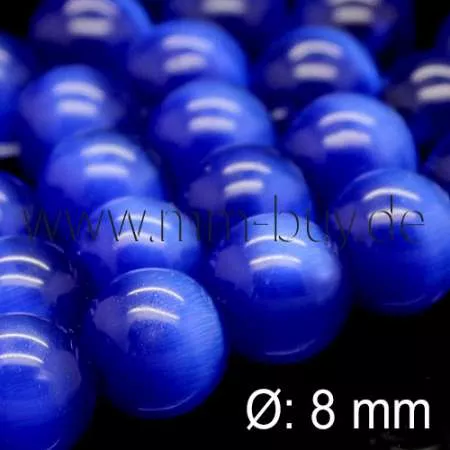 Cateye Perlen, Glasperlen, dunkelblau, 8 mm, 1 Strang