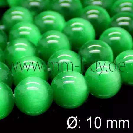 Cateye Perlen, Glasperlen, grün, 10 mm, 1 Strang