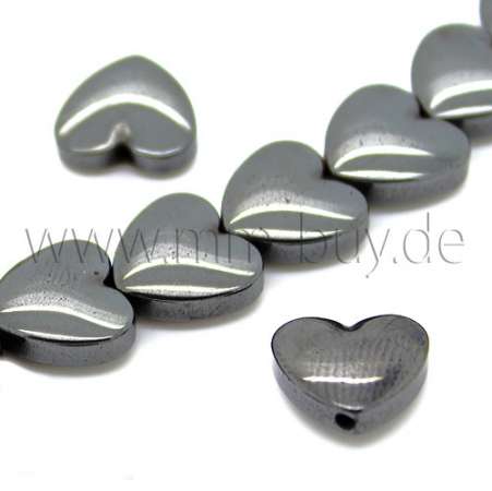 Hämatitperlen, Herz, schwarz, 10x10 mm, 30 Stück