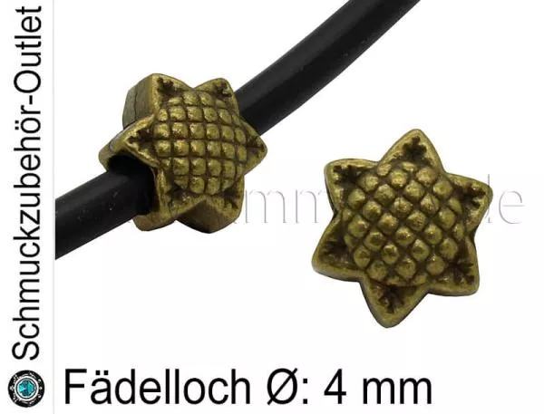 Metall Großlochperlen Stern bronze (Fädelloch Ø: 4 mm), 1 Stück