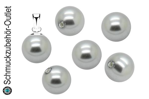 Muschelperlen, angebohrt, grau, Ø: 10 mm, 1 Perle