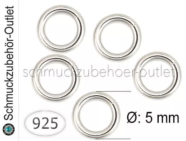 Biegeringe 925 Sterling Silber stabil (Ø: 5 x 0,9 mm), 5 Stück