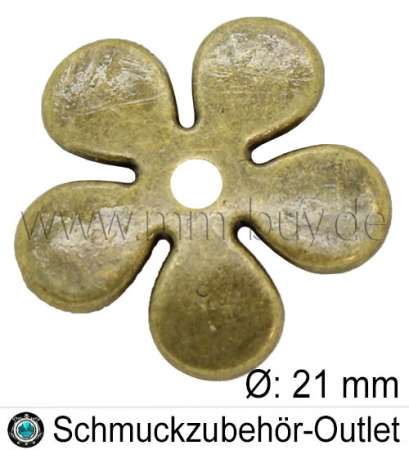 Perlenkappen, nickelfrei, Blume, groß, bronzefarben, Ø: 21 mm, 2 Stück