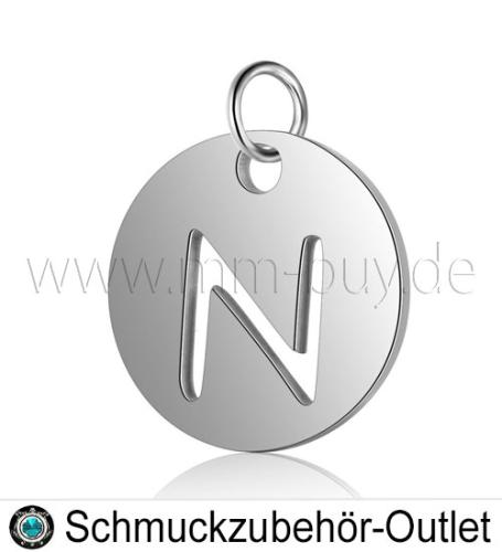 Edelstahl Buchstabenanhänger „N“ - rund, Ø: 12 mm, 1 Stück