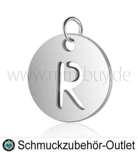 Edelstahl Buchstabenanhänger „R“ - rund, Ø: 12 mm, 1 Stück
