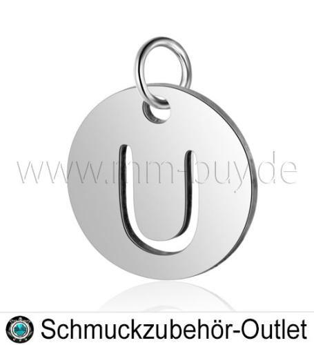 Edelstahl Buchstabenanhänger „U“ - rund, Ø: 12 mm, 1 Stück