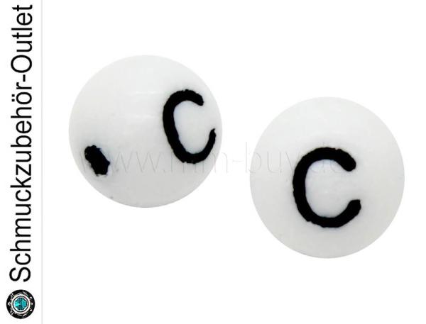 Buchstabenperlen „C“, weiß, Kunststoff, Ø: 8 mm, 5 Stück