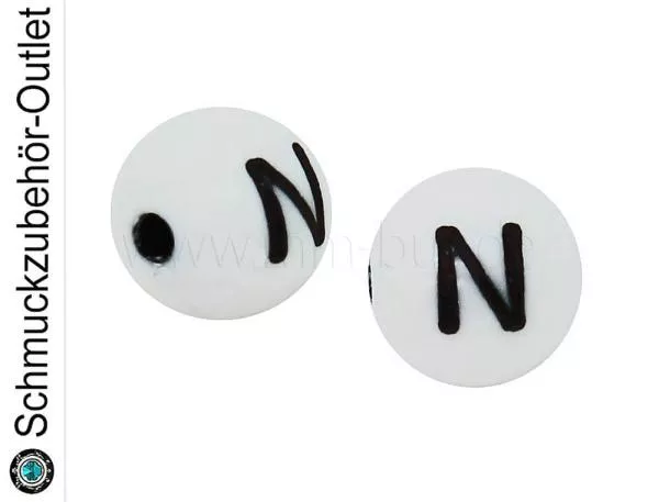 Buchstabenperlen „N“, weiß, Kunststoff, Ø: 8 mm, 5 Stück