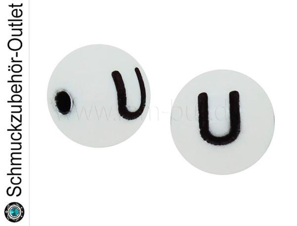 Buchstabenperlen „U“, weiß, Kunststoff, Ø: 8 mm, 5 Stück