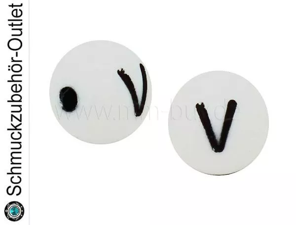 Buchstabenperlen „V“, weiß, Kunststoff, Ø: 8 mm, 5 Stück