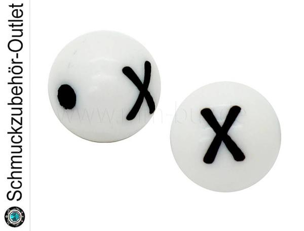 Buchstabenperlen „X“, weiß, Kunststoff, Ø: 8 mm, 5 Stück