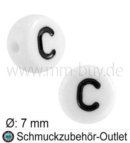Buchstabenperlen „C“, weiß, Acryl, Ø: 7 mm, 5 Stück