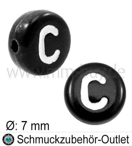Buchstabenperlen „C“, schwarz, Acryl, Ø: 7 mm, 5 Stück