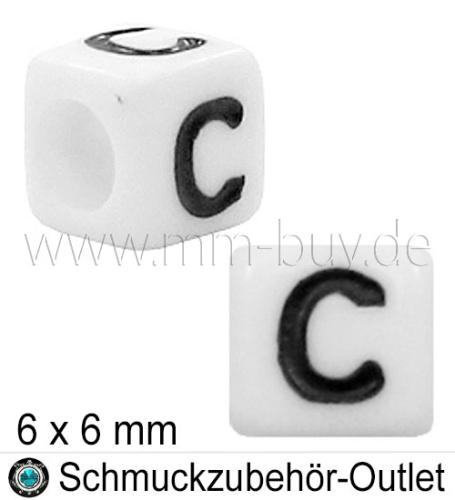 Buchstabenperlen „C“, Würfel, weiß, Ø: 6x6 mm, 5 Stück