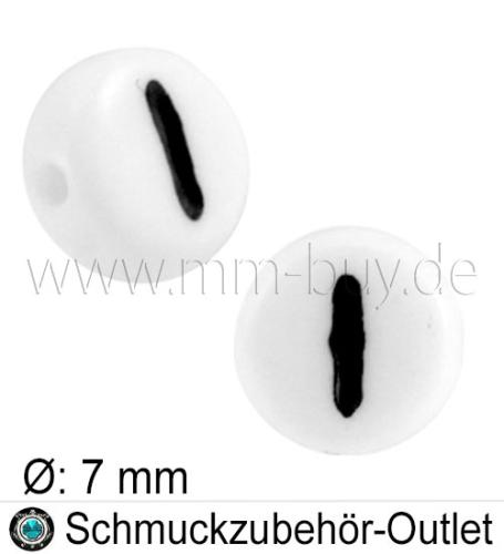 Buchstabenperlen „I“, weiß, Acryl, Ø: 7 mm, 5 Stück