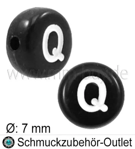 Buchstabenperlen „Q“, schwarz, Acryl, Ø: 7 mm, 5 Stück