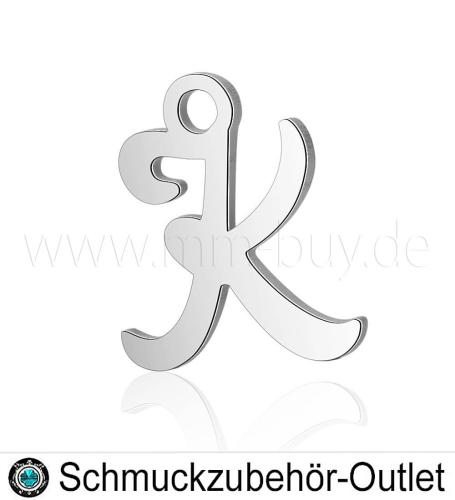 Edelstahl Buchstabenanhänger „K“, 12 mm, 1 Stück