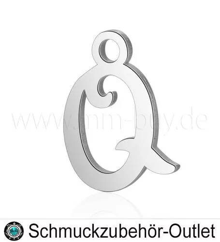 Edelstahl Buchstabenanhänger „Q“, 12 mm, 1 Stück