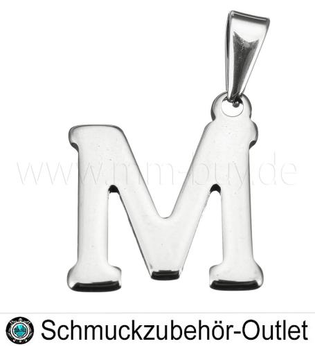 Edelstahl Buchstabenanhänger „M“, 18x20 mm, 1 Stück