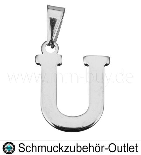 Edelstahl Buchstabenanhänger „U“, 16x20 mm, 1 Stück