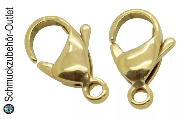 Edelstahl Karabinerverschlüsse 18k vergoldet (13 mm), 5 Stück