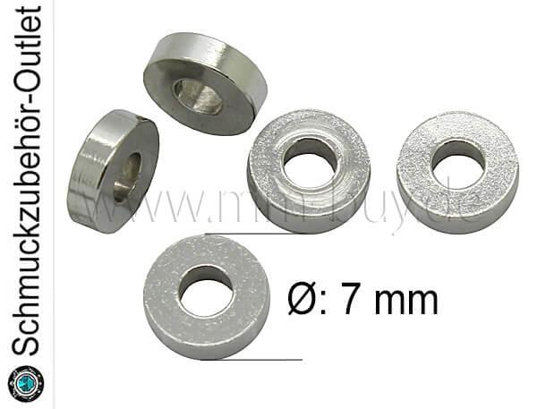 Edelstahlperlen, Scheibe, Ø: 7mm, 5 Stück