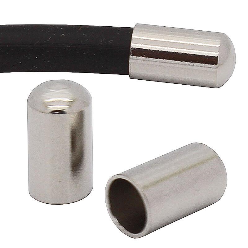 Edelstahl Endkappen ohne Öse (Innen: 5,1 mm: für Bänder bis 5 mm Durchmesser), 4 Stück