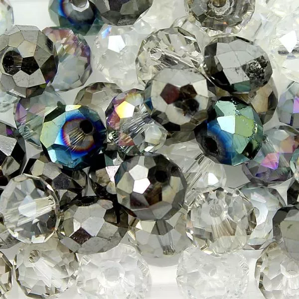 Glasschliffperlen gemischt: transparent bis schwarz galvanisiert, 8 mm