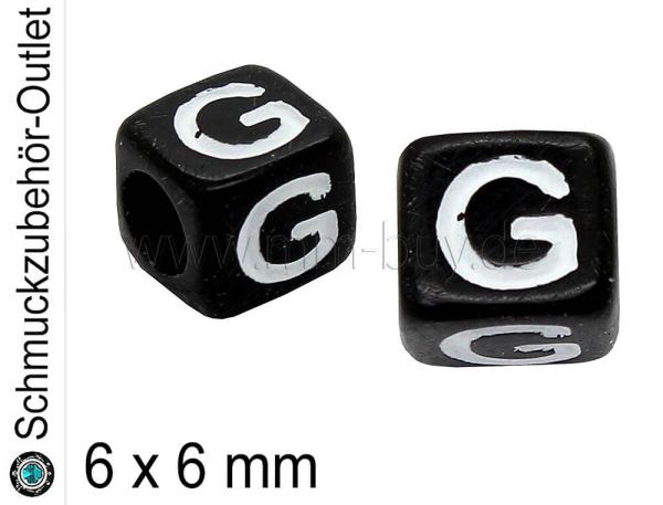 Buchstabenperlen „G“, Würfel, schwarz, Ø: 6x6 mm, 5 Stück