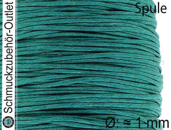 Baumwollband, gewachst, dunkeltürkis, Ø: ≈ 1 mm, 1 Spule (60 Meter)