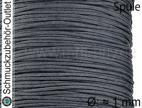 Baumwollband, gewachst, grau, Ø: ≈ 1 mm, 1 Spule (60 Meter)