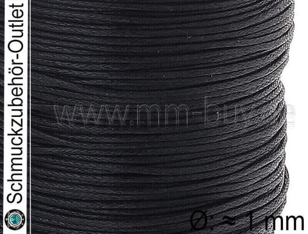 Baumwollband, gewachst, schwarz, Ø: ≈ 1 mm, Länge: zum Auswählen
