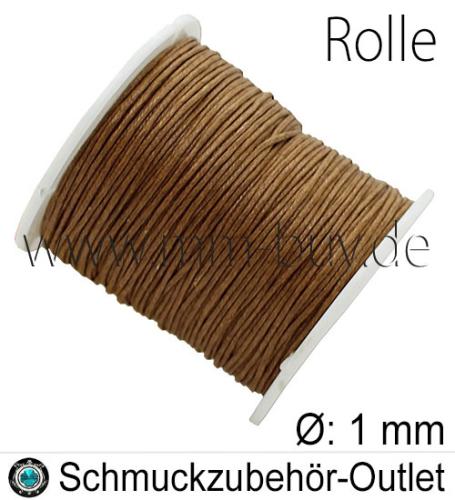 Schmuckband aus Baumwolle, Cappuccino, Ø: 1 mm, 1 Spule (60 Meter)