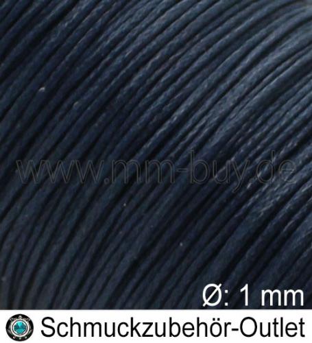 Schmuckband aus Baumwolle, tintenblau, Ø: 1 mm, Meterware