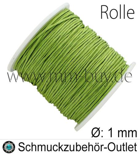 Schmuckband aus Baumwolle, grasgrün, Ø: 1 mm, 1 Spule (60 Meter)