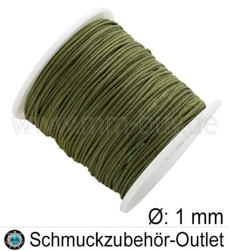 Schmuckband aus Baumwolle, olivgrün, Ø: 1 mm, Meterware