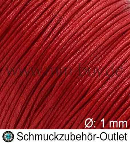 Schmuckband aus Baumwolle, rot, Ø: 1 mm, Meterware