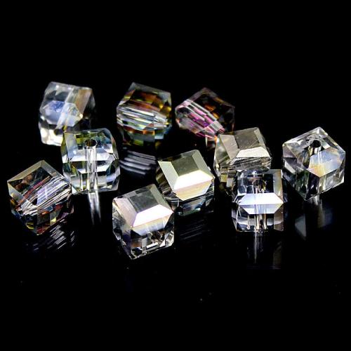 Glasschliffperlen Würfel irisierend-silber (ca. Ø: 9 mm), 10 Perlen