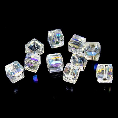 Glasschliffperlen Würfel irisierend-transparent (ca. Ø: 6 mm), 10 Perlen