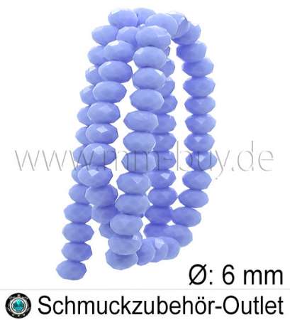 Glasschliffperlen, hellviolettblau, Rondell, Ø: 6 mm, 1 Strang