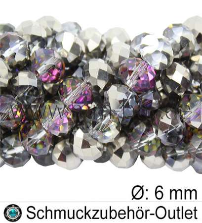 Glasschliffperlen, metallisch, Ø: 6x4 mm, 1 Strang