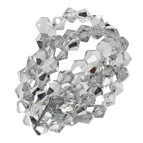 Glasschliffperlen metallisch silberfarben Doppelkegel (6 mm), 1 Strang
