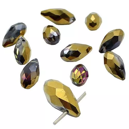 Glasschliffperlen Tropfen Lüster-gold (Ø: 12x6 mm), 10 Stück