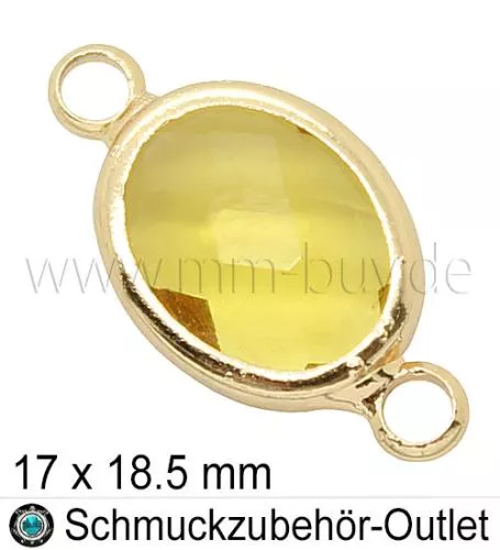 Glasverbinder, oval, Farbe: gelb-transparent, 17x18.5mm, 1 Stück