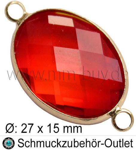 Glasverbinder, oval, Farbe: rot-transparent, Ø:27x15, 1 Stück
