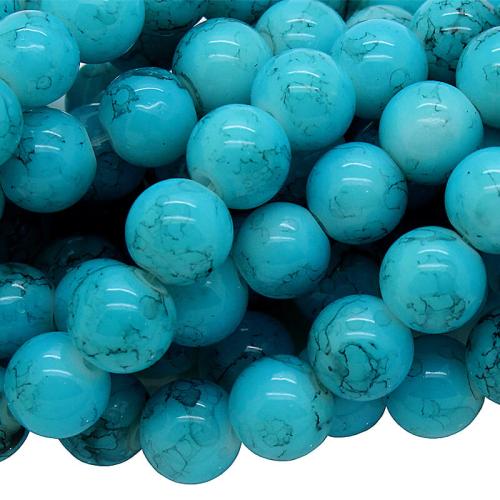 Glasperlen azurblau rund (Ø: 8 mm), 1 Strang