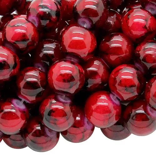 Glasperlen dunkelrot rund (Ø: 8 mm), 1 Strang