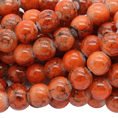 Glasperlen Orange-Kürbis rund (Ø: 8 mm), 1 Strang